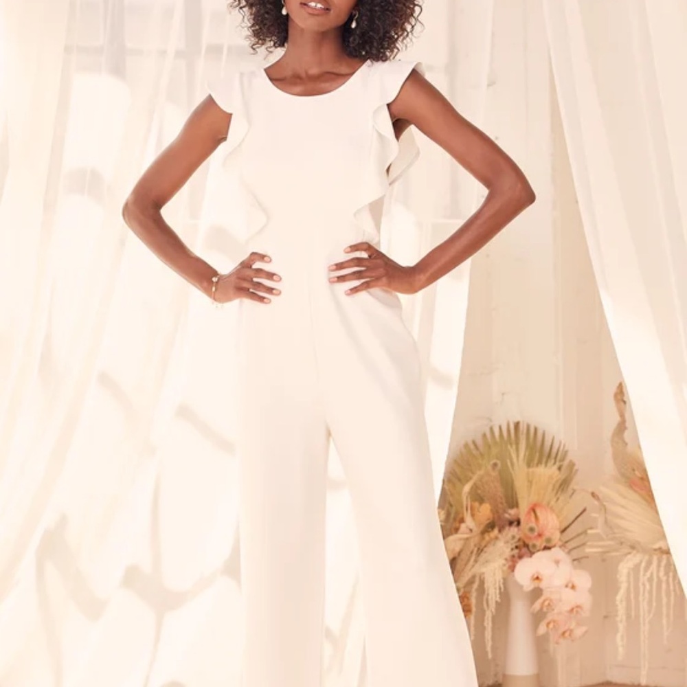 Lulu's White Ruffled Wide-Leg Jumpsuit